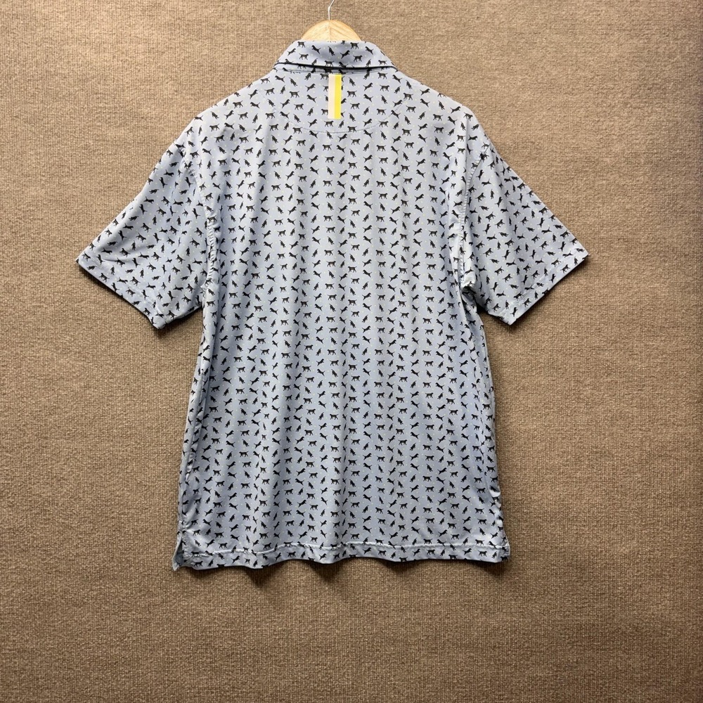 Rhoback Polo Shirt Mens Large Blue Dog Print Performance Golf Stretch - Picture 4 of 7